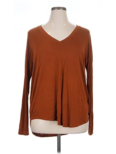 Pre-owned Wonderly Long Sleeve Top Brown V-neck Tops