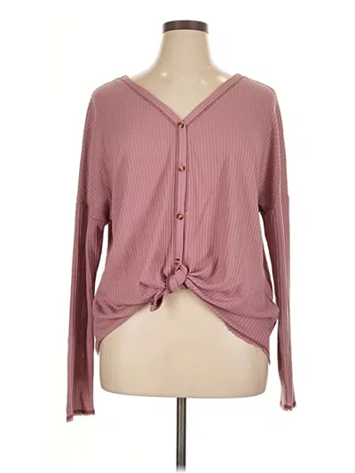 Pre-owned Wonderly Long Sleeve Top Pink Plunge Neckline Tops