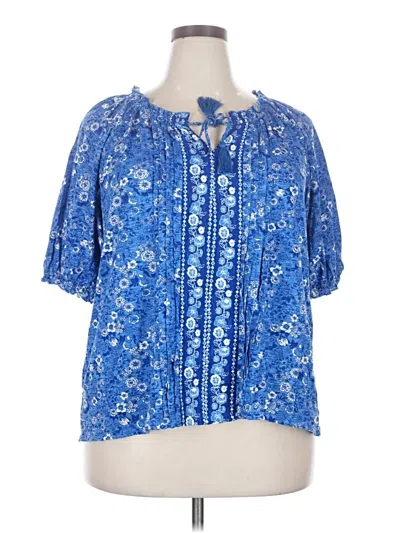 Pre-owned Wonderly Short Sleeve Blouse In Blue