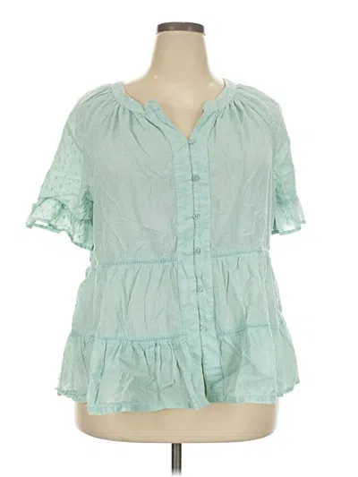 Pre-owned Wonderly Short Sleeve Blouse In Green