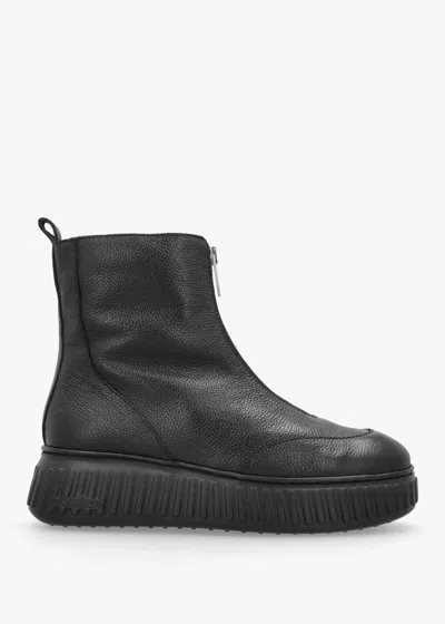 Wonders A-5202 Black Leather Front Zip Ankle Boots