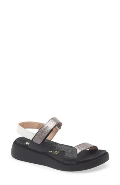 Wonders Colorblock Leather Sandal In Black/silver Multi