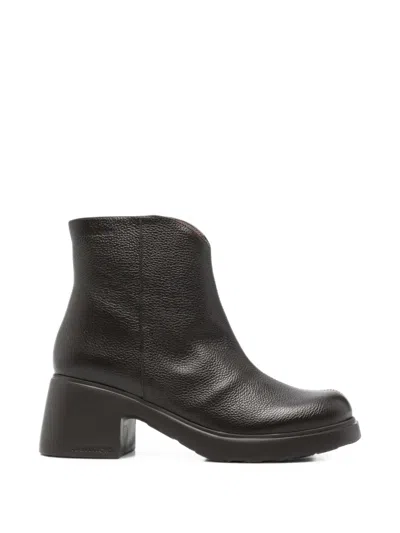 Wonders Grained Leather Ankle Boots In Brown