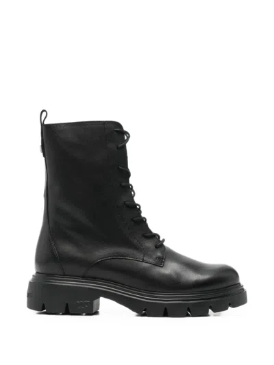 Wonders Lace-up Lug-sole Ankle Boots In Black