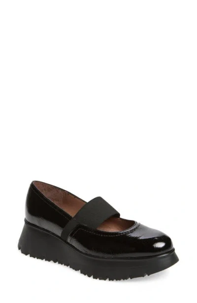 Wonders Platform Mary Jane Loafer In Black Patent Lea