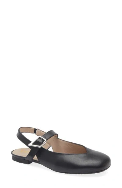 Wonders Round Toe Slingback Flat In Black