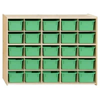 Wood Designs Contender 25 Compartment Cubby With Trays In Lime Green
