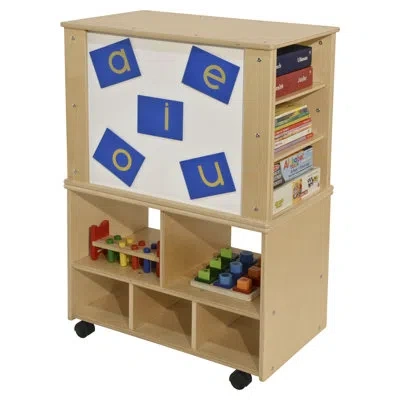 Wood Designs Contender Mobile Magnetic Teaching Organizer With Shelf And 3 Assorted Bins In Natural;gloss