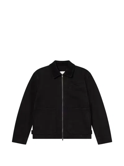Wood Wood Bo Corduroy-collar Zip-up Cotton Jacket In Black