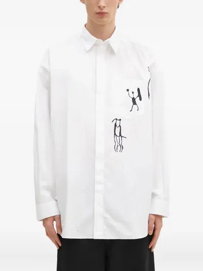 Wood Wood Rofus Patch-pocket Print Shirt In White