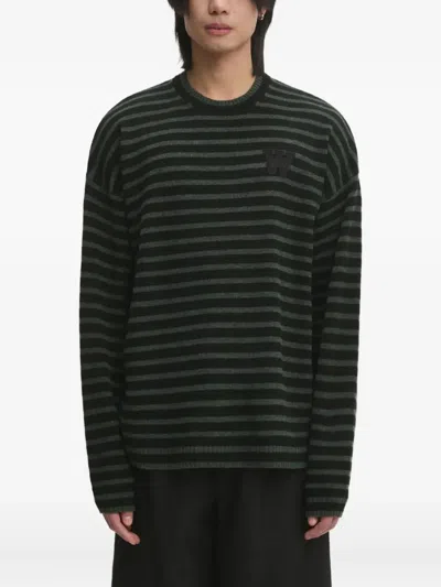 Wood Wood Striped Logo-patch Jumper In Green