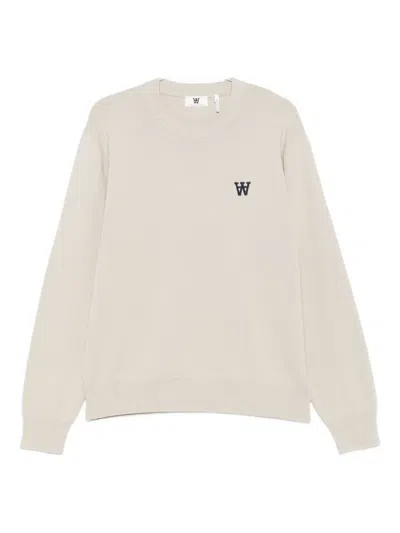 Wood Wood Wwcurt Logo-embroidered Crew-neck Sweater In Neutral