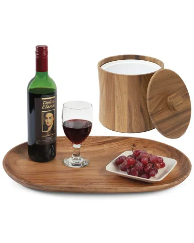 Woodard & Charles 3qt Ice Bucket With Extra Large Serving Board In Brown