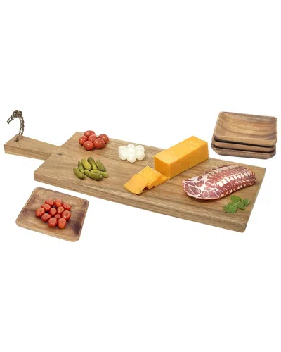 Woodard & Charles Brown 23in Paddle Board With 4 Square Wood Bowls
