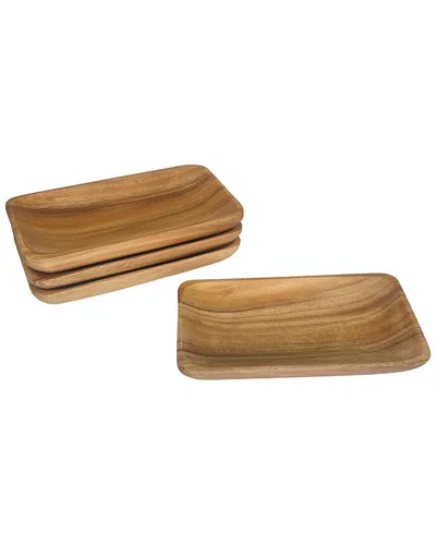 WOODARD & CHARLES WOODARD & CHARLES SET OF 4 ACACIA WOOD INDIVIDUAL RECTANGULAR SERVING TRAYS
