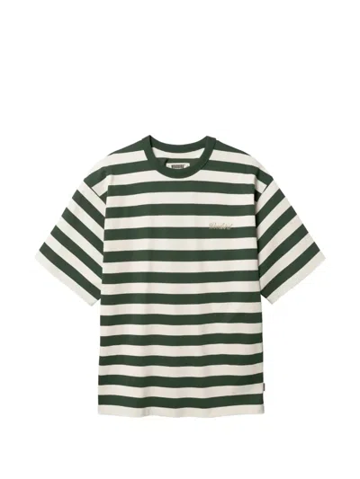Woodbird Beam Striped Embroidered-logo T-shirt In Green