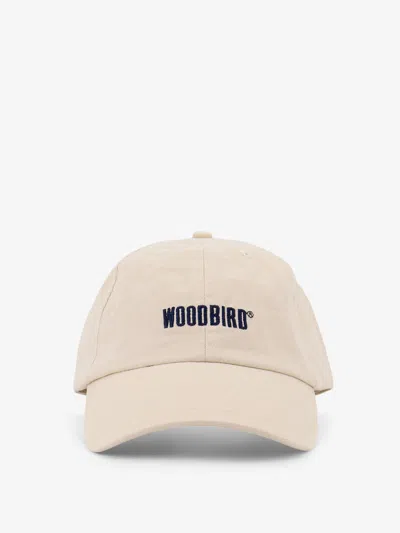 Woodbird Cotton Baseball Hat With Embroidered Logo In Beige
