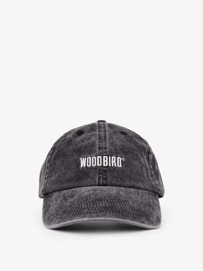 Woodbird Cotton Baseball Hat With Embroidered Logo In Black