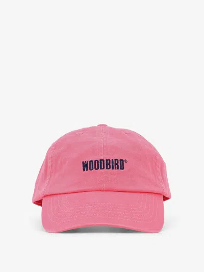 Woodbird Cotton Baseball Hat With Embroidered Logo In Pink