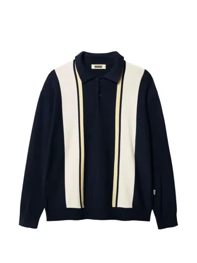 Woodbird Dom Gran Striped Long-sleeve Polo Shirt In Blue