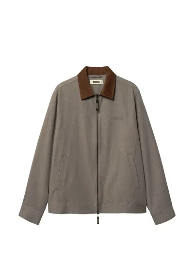 Woodbird Pon Guan Corduroy-collar Zip-up Jacket In Gray