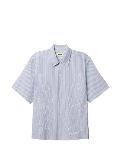Woodbird Wang Ox Floral-embroidered Striped Shirt In Blue
