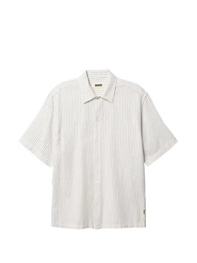 Woodbird Wang Tai Striped Short-sleeve Shirt In White