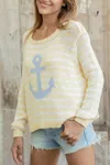 Wooden Ships Anchor Striped Cotton Crew Sweater In Yellow In Yellow