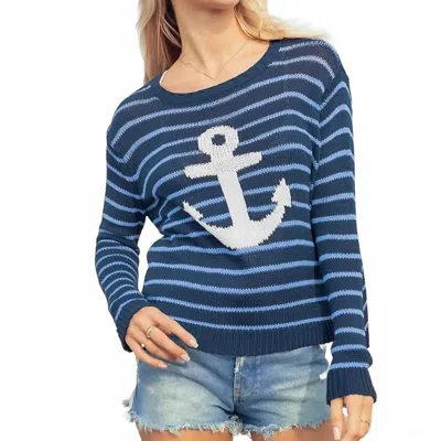 Wooden Ships Anchor Striped Sweater In Blue