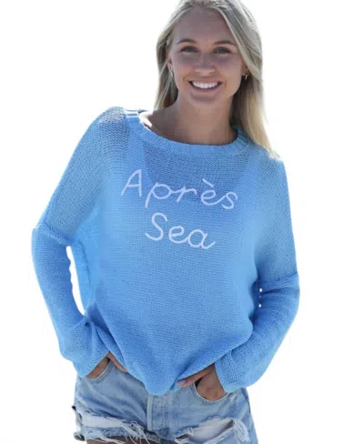 Wooden Ships Apres Sea Cotton Crew Sweater In Blue In Animal Print