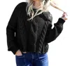 Wooden Ships Aspen Cropped Cable Crew Sweater In Black In Black