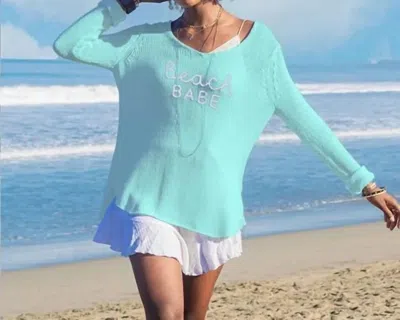 Wooden Ships Beach Babe Sweater In Aqua/breaker White