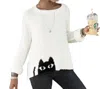 Wooden Ships Black Cat Sweater In White In White