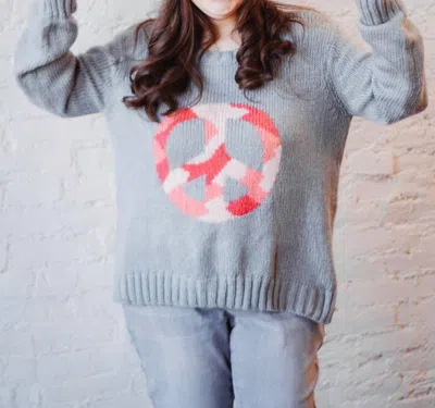 Wooden Ships Camo Peace Sign Sweater In Grey In Blue