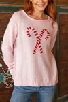 Wooden Ships Candy Cane Crewneck Sweater In Artic Pink In Pink