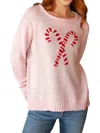 Wooden Ships Candy Cane Crewneck Sweater In Artic Pink In Multi
