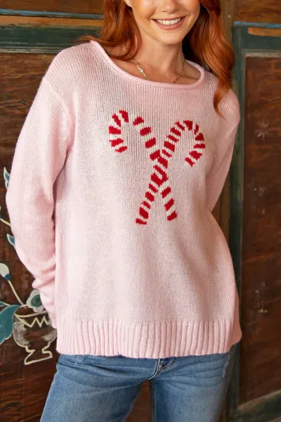 Wooden Ships Candy Cane Crewneck Sweater In Artic Pink