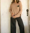 Wooden Ships Cat Pocket Crew Lightweight Sweater In Latte In Multi