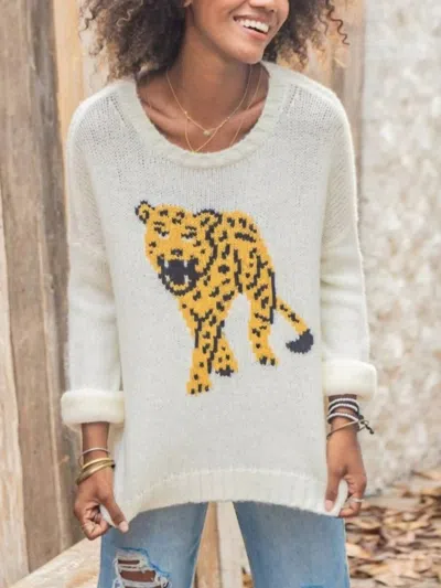 Wooden Ships Cat Walk Crewneck Lightweight Sweater In Pure Snow In Black