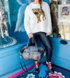 WOODEN SHIPS CAT WALK TIGER CREW SWEATER IN IVORY
