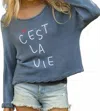 Wooden Ships C'est La Vie Crew Cotton Sweater In Azure Slate In Blue