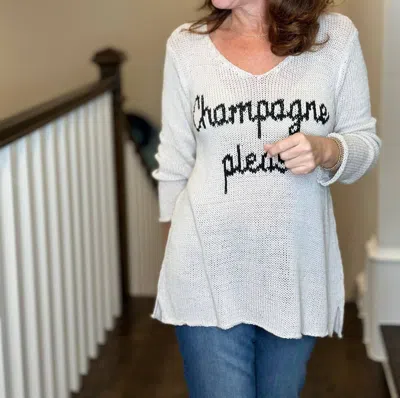 Wooden Ships Champagne Please V Neck Cotton Sweater In Blush In White