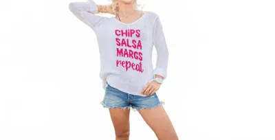 Wooden Ships Chips Salsa Margs Repeat Crew Top In White/rose