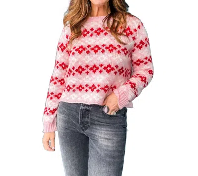 Wooden Ships Chunky Isle Crew Sweater In Pink & Red In Multi