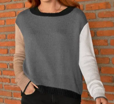 Wooden Ships Colorblock Crew Lightweight Sweater In Grey Stripe In Multi
