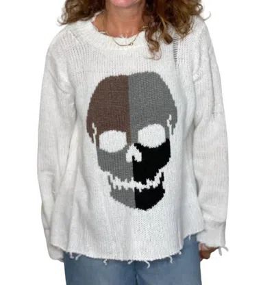 Wooden Ships Colorblock Skull Crew Sweater In White
