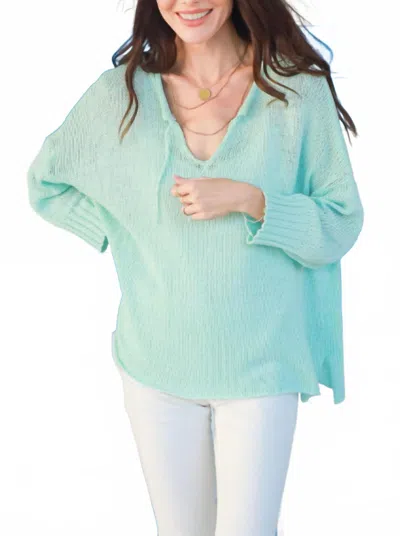Wooden Ships Cove Split Collar Cotton Top In Hockney Pool In Green