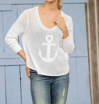Wooden Ships Crochet Anchor 3/4 Sleeve Top In Breaker White