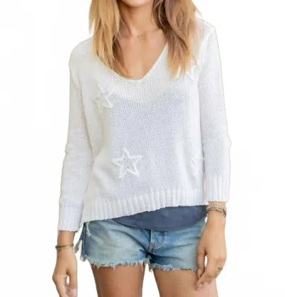 Wooden Ships Embroidered Star Sweater Quarter Sleeve In White
