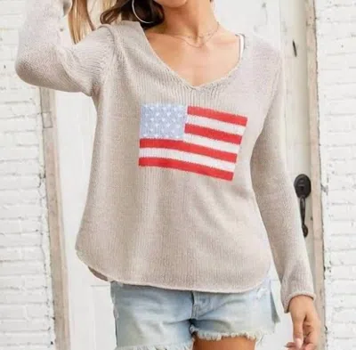 WOODEN SHIPS FLAG TAIL V-NECK SHIRT IN KHAKI